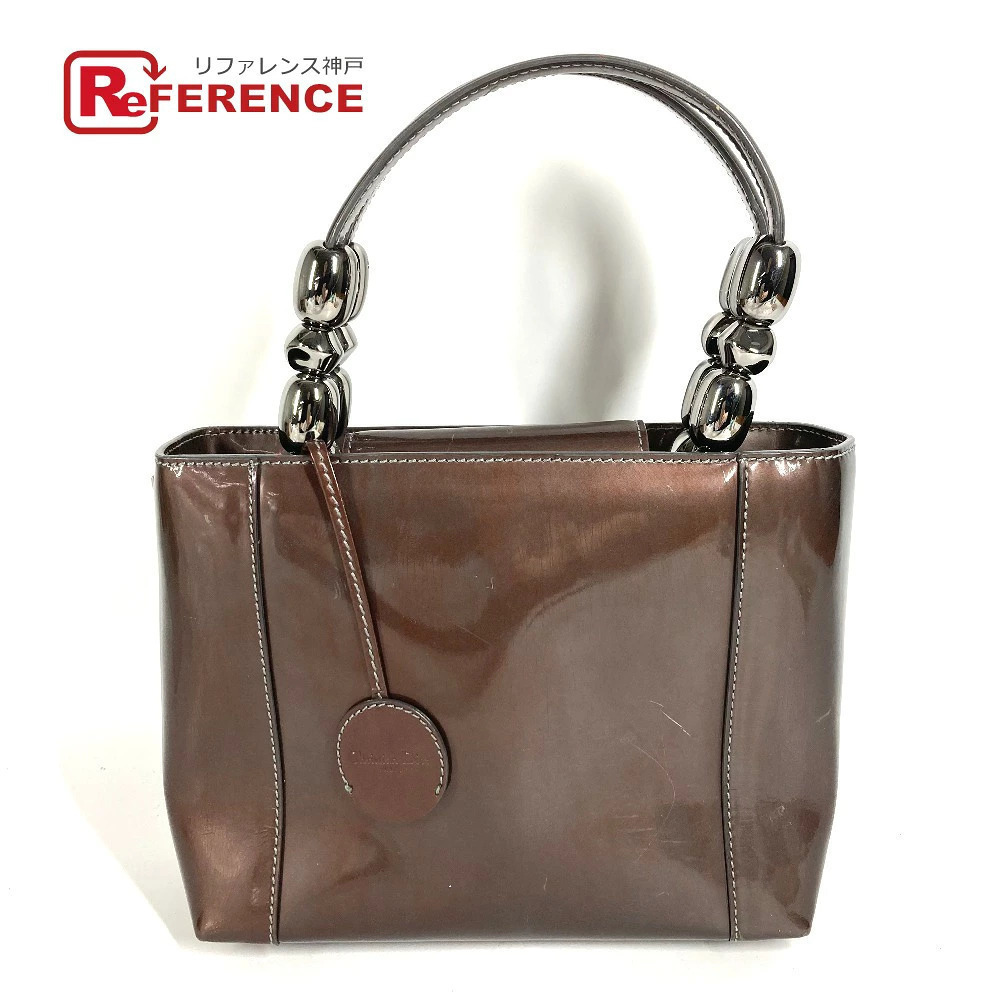 Christian Dior Maris Pearl Handbag Patent Vernis Leather Brown
